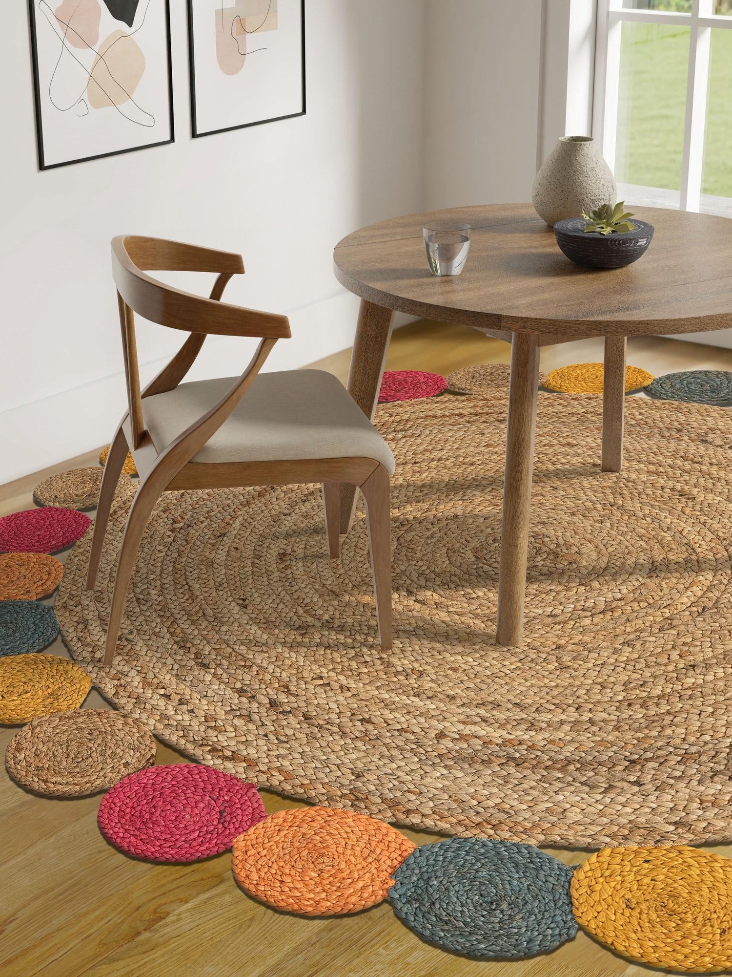 Natural 6' 1 x 6' 1 Braided Jute Round Area Rug 100% Jute Hand Braided Natural Eco-Friendly Boho Style Carpet for Living Rooms Dining Office Space Dorms for Sale at Rug Engine