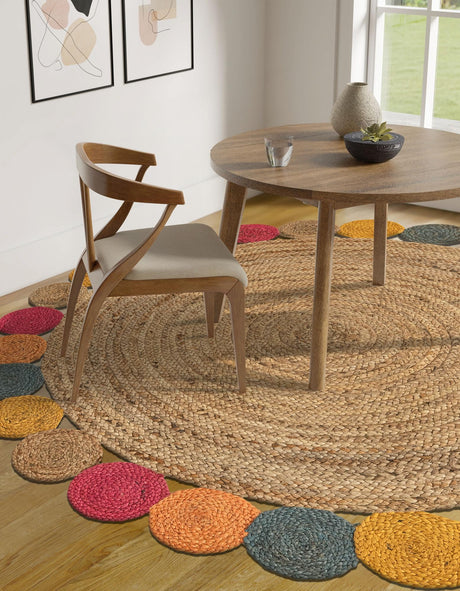Natural 6' 1 x 6' 1 Braided Jute Round Area Rug 100% Jute Hand Braided Natural Eco-Friendly Boho Style Carpet for Living Rooms Dining Office Space Dorms for Sale at Rug Engine