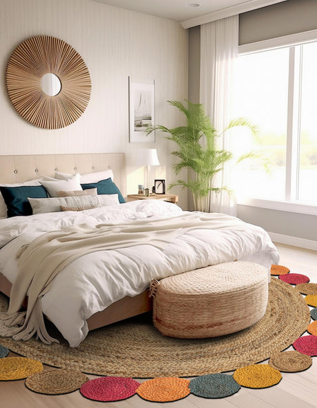 Natural 4' 1 x 4' 1 Braided Jute Round Area Rug 100% Jute Hand Braided Natural Eco-Friendly Boho Style Carpet for Living Rooms Dining Office Space Dorms for Sale at Rug Engine