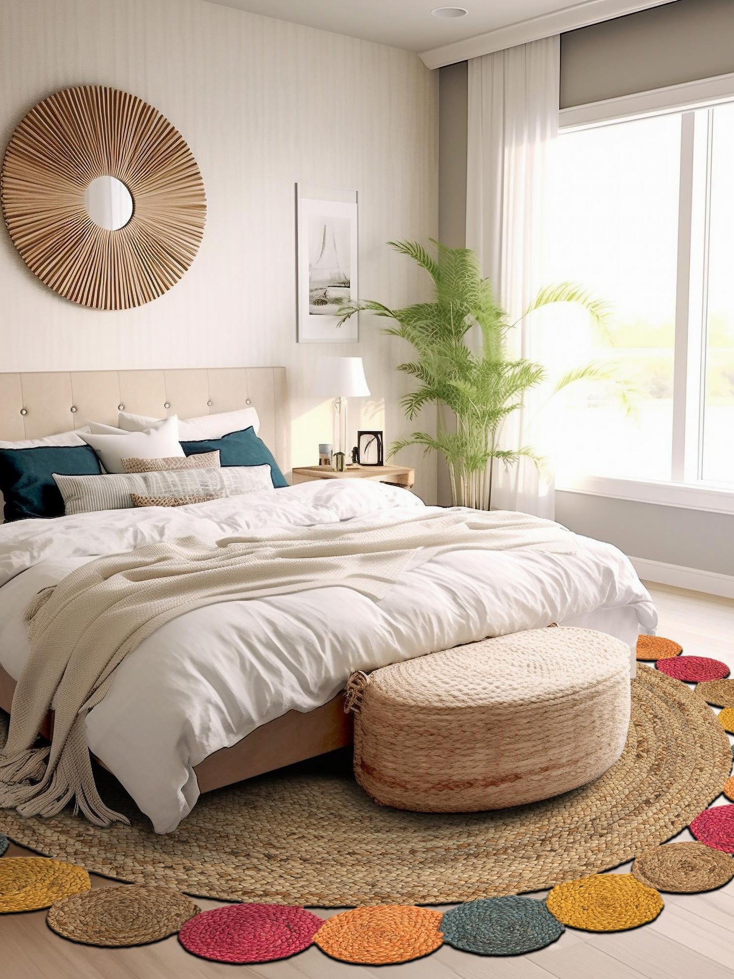 Natural 6' 1 x 6' 1 Braided Jute Round Area Rug 100% Jute Hand Braided Natural Eco-Friendly Boho Style Carpet for Living Rooms Dining Office Space Dorms for Sale at Rug Engine