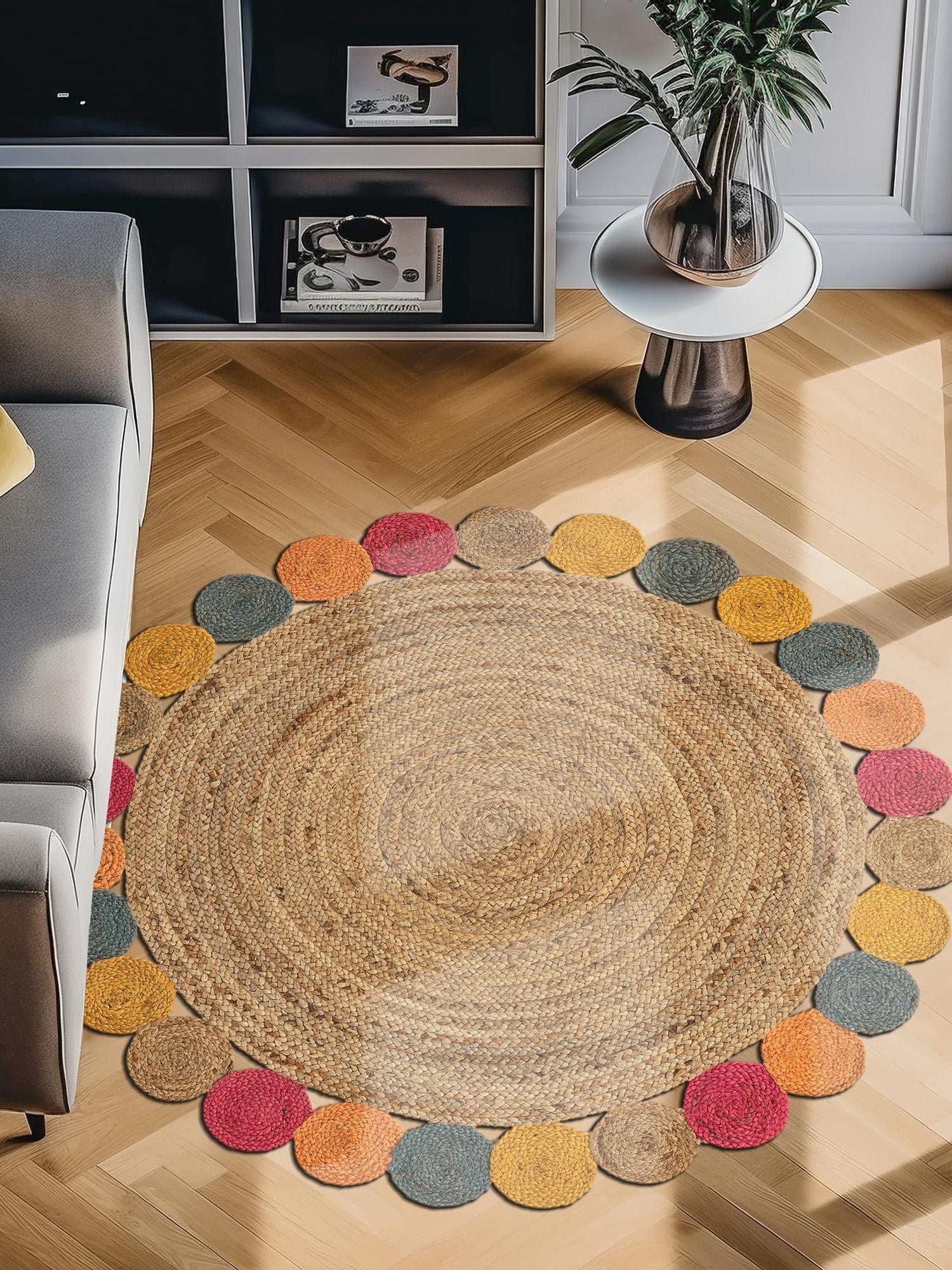 Natural 3' 3 x 3' 3 Braided Jute Round Area Rug 100% Jute Hand Braided Natural Eco-Friendly Boho Style Carpet for Living Rooms Dining Office Space Dorms for Sale at Rug Engine