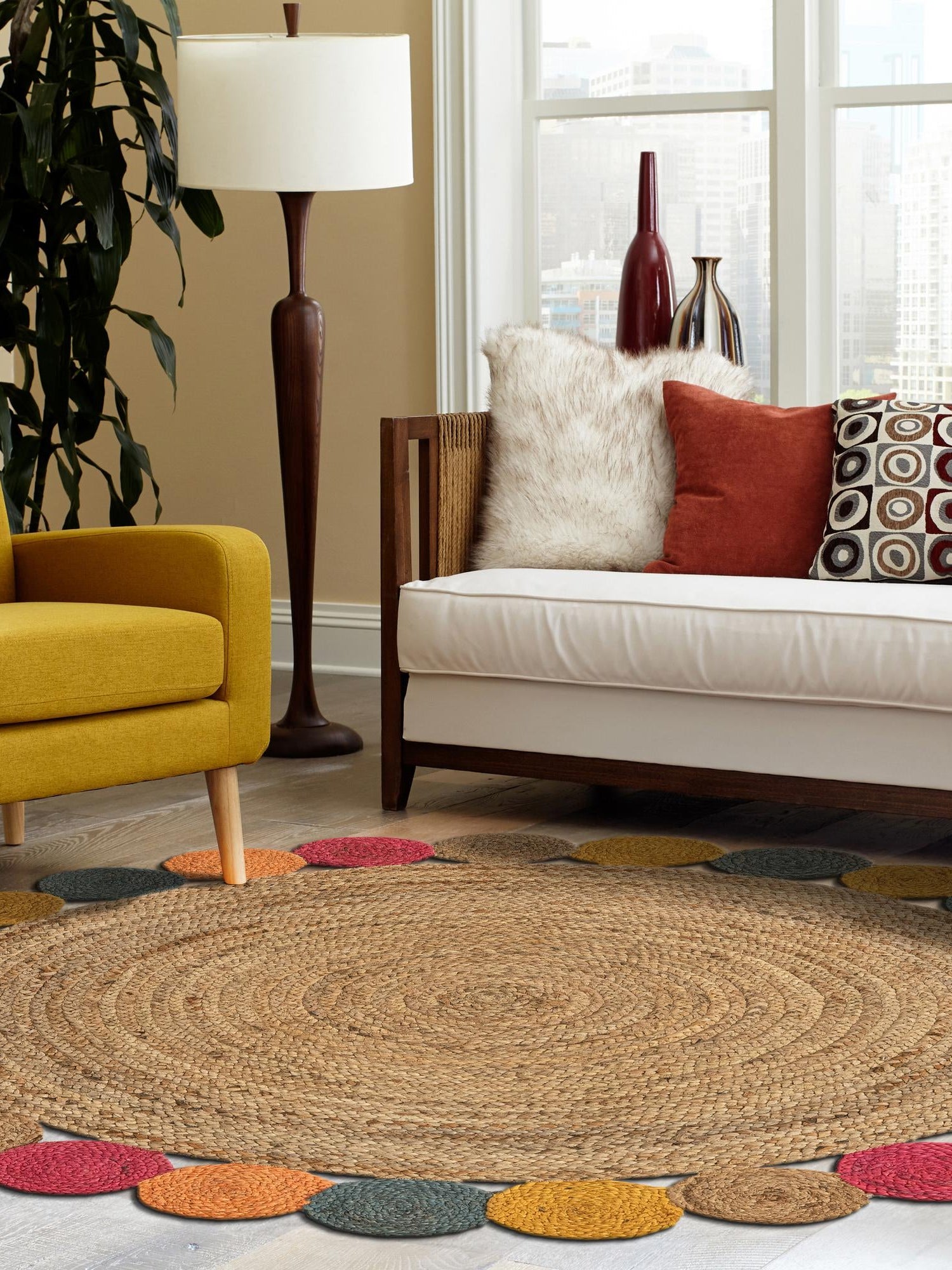 Natural 5' 1 x 5' 1 Braided Jute Round Area Rug 100% Jute Hand Braided Natural Eco-Friendly Boho Style Carpet for Living Rooms Dining Office Space Dorms for Sale at Rug Engine