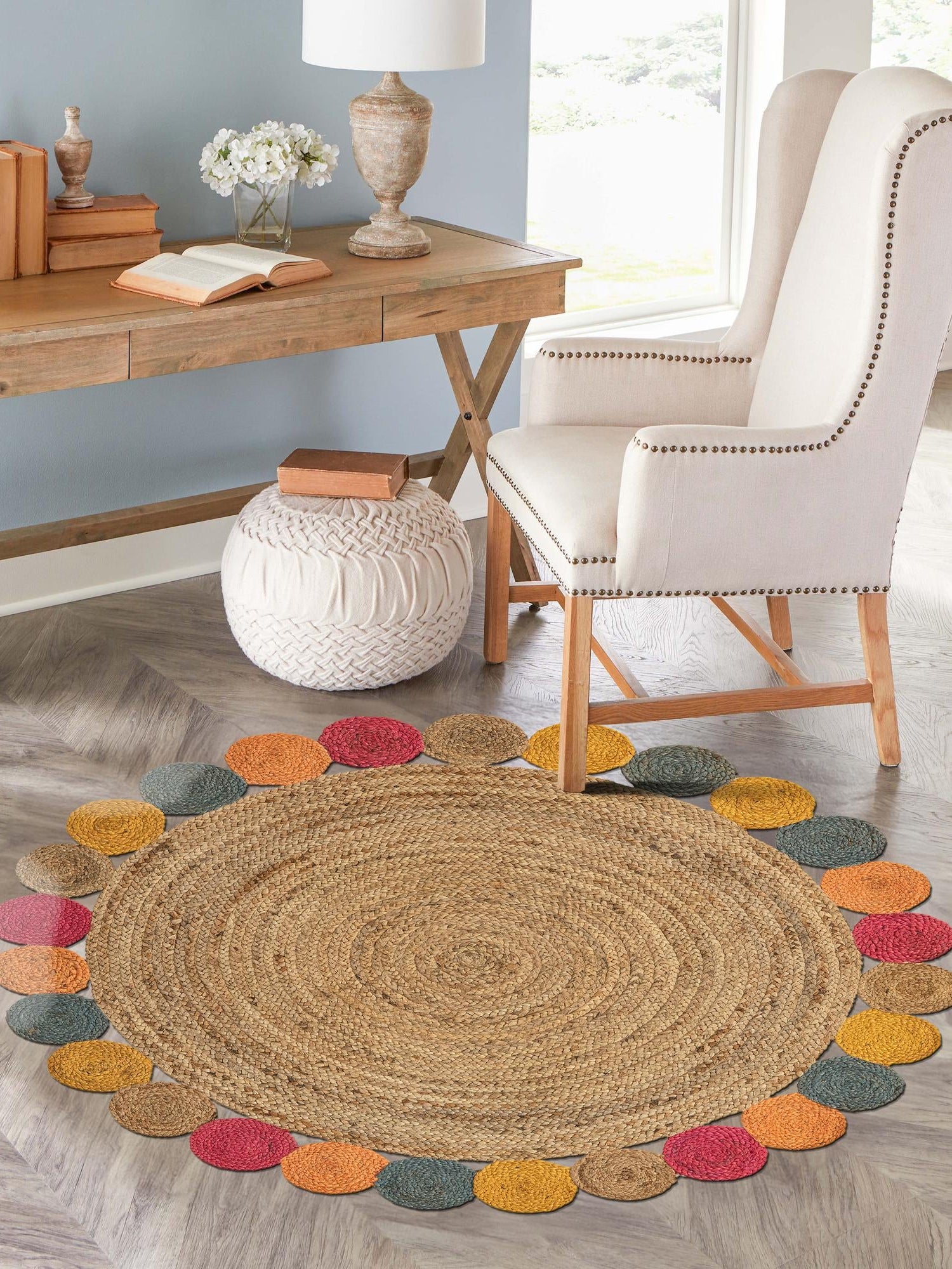 Natural 3' 3 x 3' 3 Braided Jute Round Area Rug 100% Jute Hand Braided Natural Eco-Friendly Boho Style Carpet for Living Rooms Dining Office Space Dorms for Sale at Rug Engine