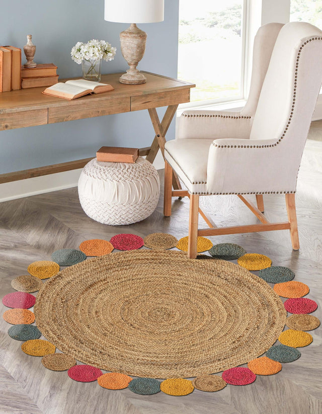 Natural 3' 3 x 3' 3 Braided Jute Round Area Rug 100% Jute Hand Braided Natural Eco-Friendly Boho Style Carpet for Living Rooms Dining Office Space Dorms for Sale at Rug Engine