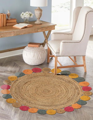 Natural 5' 1 x 5' 1 Braided Jute Round Area Rug 100% Jute Hand Braided Natural Eco-Friendly Boho Style Carpet for Living Rooms Dining Office Space Dorms for Sale at Rug Engine