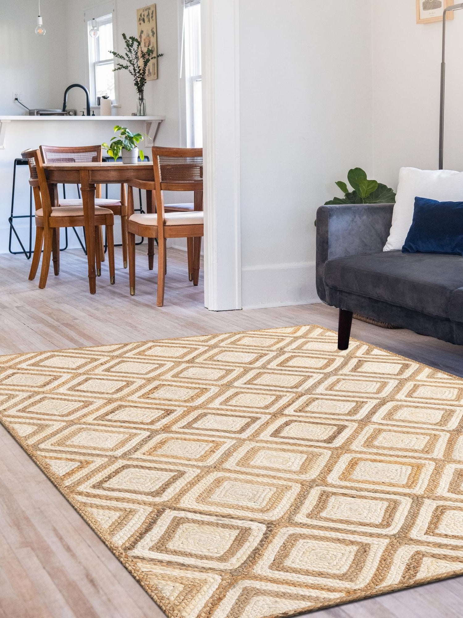 Natural 8' x 10' Braided Jute Rectangle Area Rug 100% Jute Hand Braided Natural Eco-Friendly Boho Style Carpet for Living Rooms Dining Office Space Dorms for Sale at Rug Engine