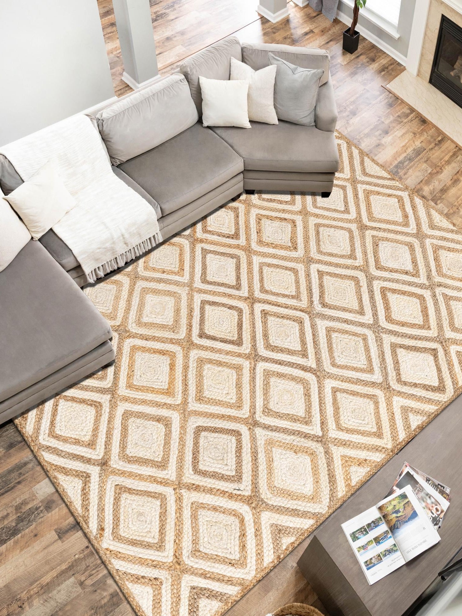Natural 4' 1 x 6' 1 Braided Jute Rectangle Area Rug 100% Jute Hand Braided Natural Eco-Friendly Boho Style Carpet for Living Rooms Dining Office Space Dorms for Sale at Rug Engine