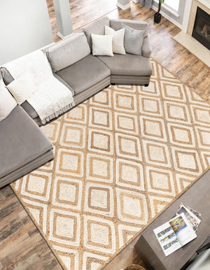 Natural 8' x 10' Braided Jute Rectangle Area Rug 100% Jute Hand Braided Natural Eco-Friendly Boho Style Carpet for Living Rooms Dining Office Space Dorms for Sale at Rug Engine