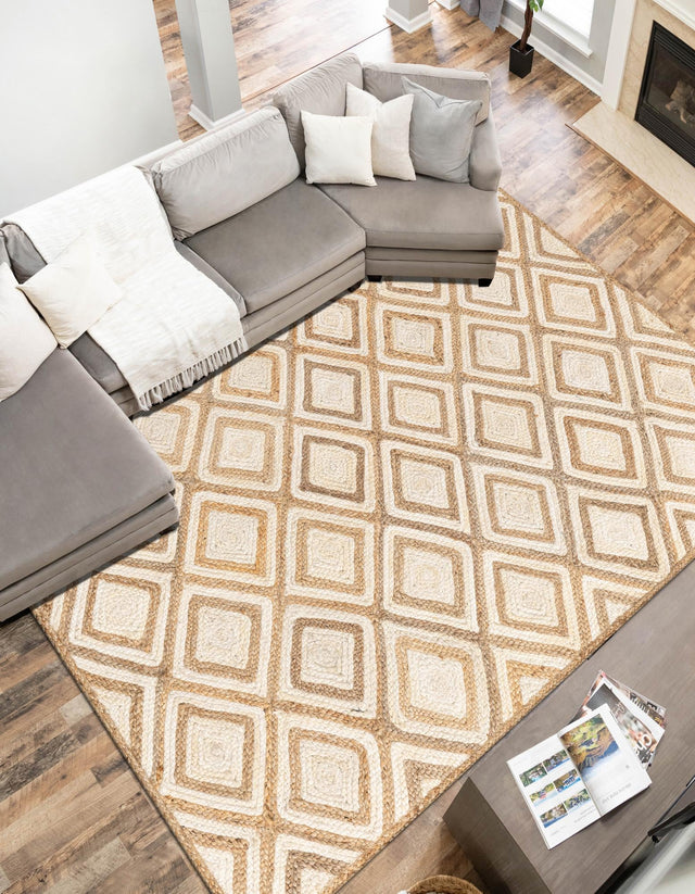 Natural 8' x 10' Braided Jute Rectangle Area Rug 100% Jute Hand Braided Natural Eco-Friendly Boho Style Carpet for Living Rooms Dining Office Space Dorms for Sale at Rug Engine