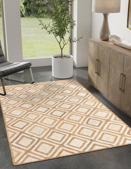 Natural 4' 1 x 6' 1 Braided Jute Rectangle Area Rug 100% Jute Hand Braided Natural Eco-Friendly Boho Style Carpet for Living Rooms Dining Office Space Dorms for Sale at Rug Engine