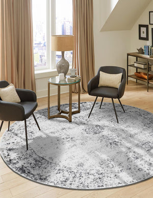 Gray 6' 1 x 6' 1 Sofia Round Area Rug Durable Easy Clean Stain Resistant Unique Carpet for Affordable Interior Home Design for Sale at Rug Engine