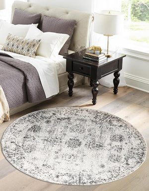 Gray 6' 1 x 6' 1 Sofia Round Area Rug Durable Easy Clean Stain Resistant Unique Carpet for Affordable Interior Home Design for Sale at Rug Engine