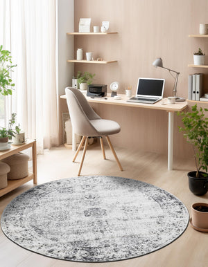 Gray 6' 1 x 6' 1 Sofia Round Area Rug Durable Easy Clean Stain Resistant Unique Carpet for Affordable Interior Home Design for Sale at Rug Engine