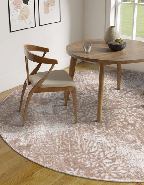 Beige 5' 3 x 5' 3 Sofia Round Area Rug Durable Easy Clean Stain Resistant Unique Carpet for Affordable Interior Home Design for Sale at Rug Engine