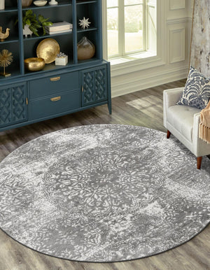 Gray 5' 3 x 5' 3 Sofia Round Area Rug Durable Easy Clean Stain Resistant Unique Carpet for Affordable Interior Home Design for Sale at Rug Engine