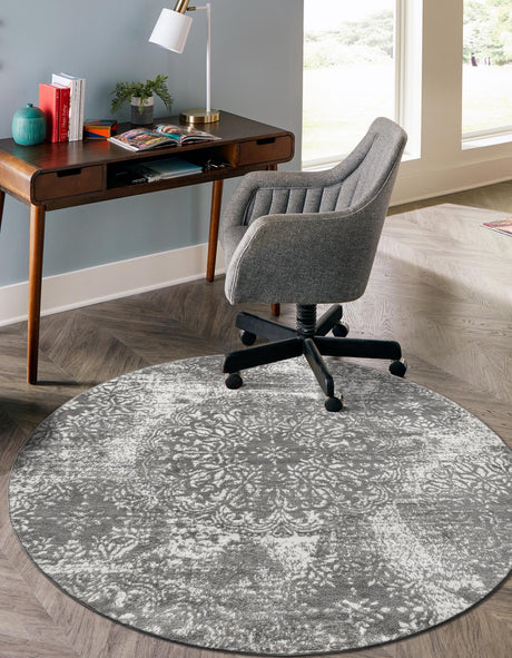 Gray 5' 3 x 5' 3 Sofia Round Area Rug Durable Easy Clean Stain Resistant Unique Carpet for Affordable Interior Home Design for Sale at Rug Engine