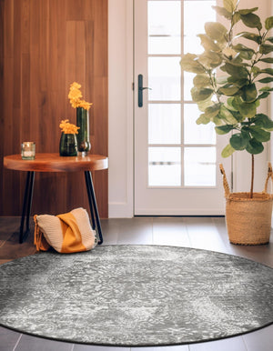 Gray 7' 1 x 7' 1 Sofia Round Area Rug Durable Easy Clean Stain Resistant Unique Carpet for Affordable Interior Home Design for Sale at Rug Engine