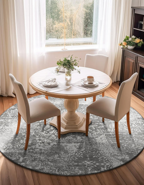 Gray 7' 1 x 7' 1 Sofia Round Area Rug Durable Easy Clean Stain Resistant Unique Carpet for Affordable Interior Home Design for Sale at Rug Engine