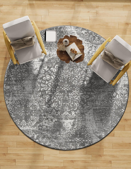 Gray 5' 3 x 5' 3 Sofia Round Area Rug Durable Easy Clean Stain Resistant Unique Carpet for Affordable Interior Home Design for Sale at Rug Engine