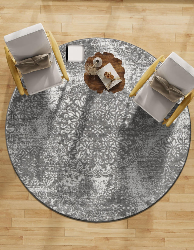 Gray 5' 3 x 5' 3 Sofia Round Area Rug Durable Easy Clean Stain Resistant Unique Carpet for Affordable Interior Home Design for Sale at Rug Engine