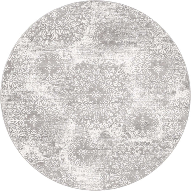 Gray 7' 1 x 7' 1 Sofia Round Area Rug Durable Easy Clean Stain Resistant Unique Carpet for Affordable Interior Home Design for Sale at Rug Engine