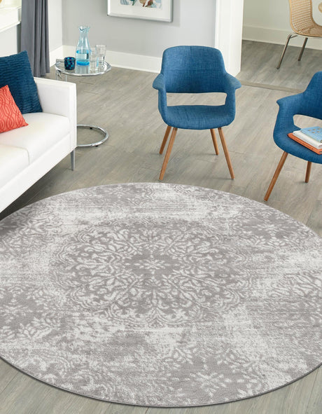 Light Gray 5' 3 x 5' 3 Sofia Round Area Rug Durable Easy Clean Stain Resistant Unique Carpet for Affordable Interior Home Design for Sale at Rug Engine