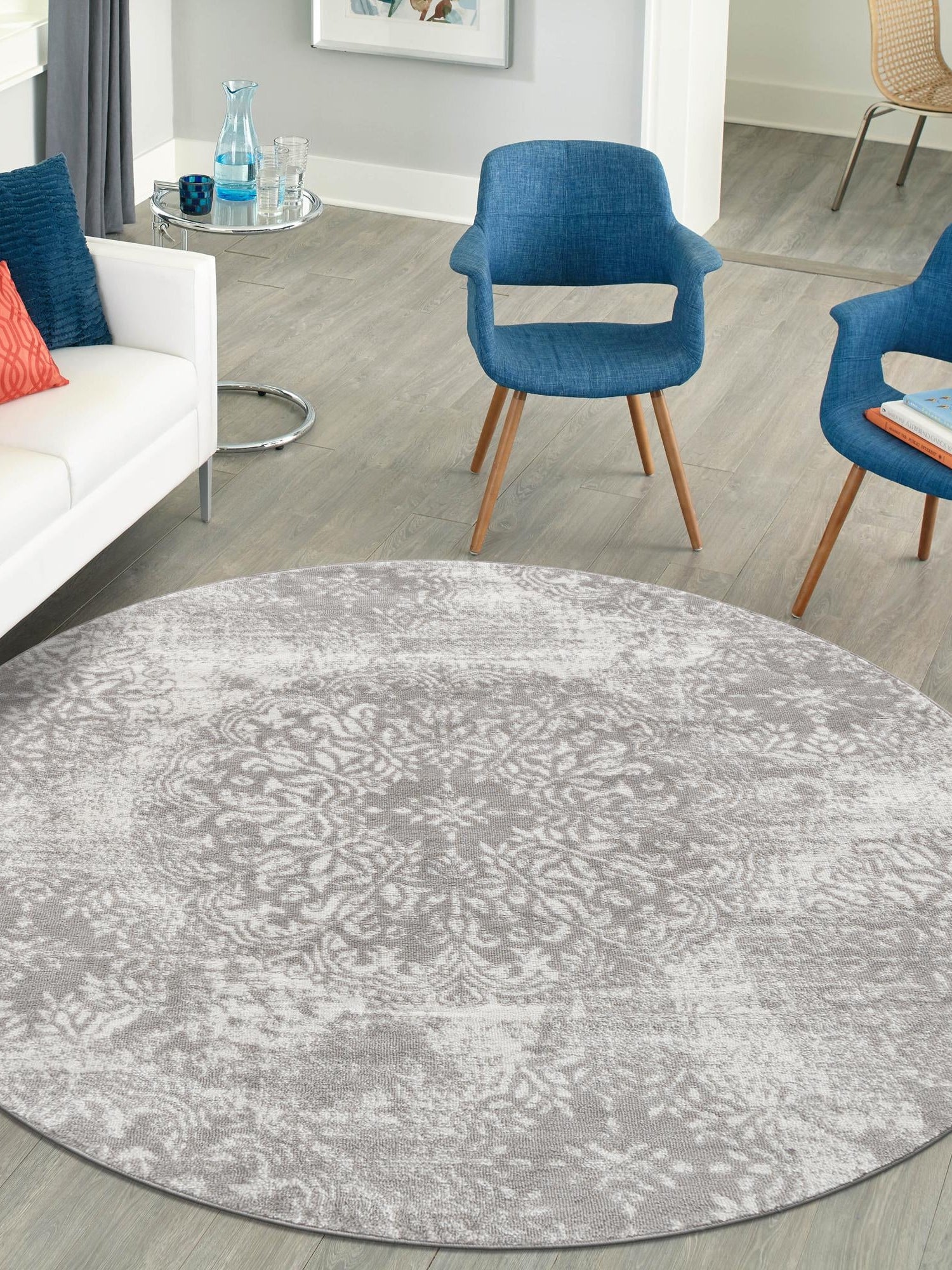Light Gray 12' x 12' Sofia Round Area Rug Durable Easy Clean Stain Resistant Unique Carpet for Affordable Interior Home Design for Sale at Rug Engine