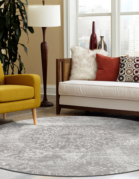 Light Gray 7' 1 x 7' 1 Sofia Round Area Rug Durable Easy Clean Stain Resistant Unique Carpet for Affordable Interior Home Design for Sale at Rug Engine