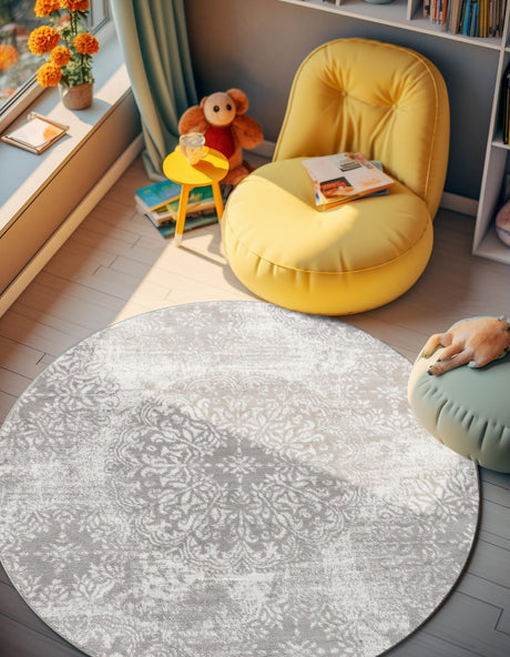 Light Gray 4' 1 x 4' 1 Sofia Round Area Rug Durable Easy Clean Stain Resistant Unique Carpet for Affordable Interior Home Design for Sale at Rug Engine