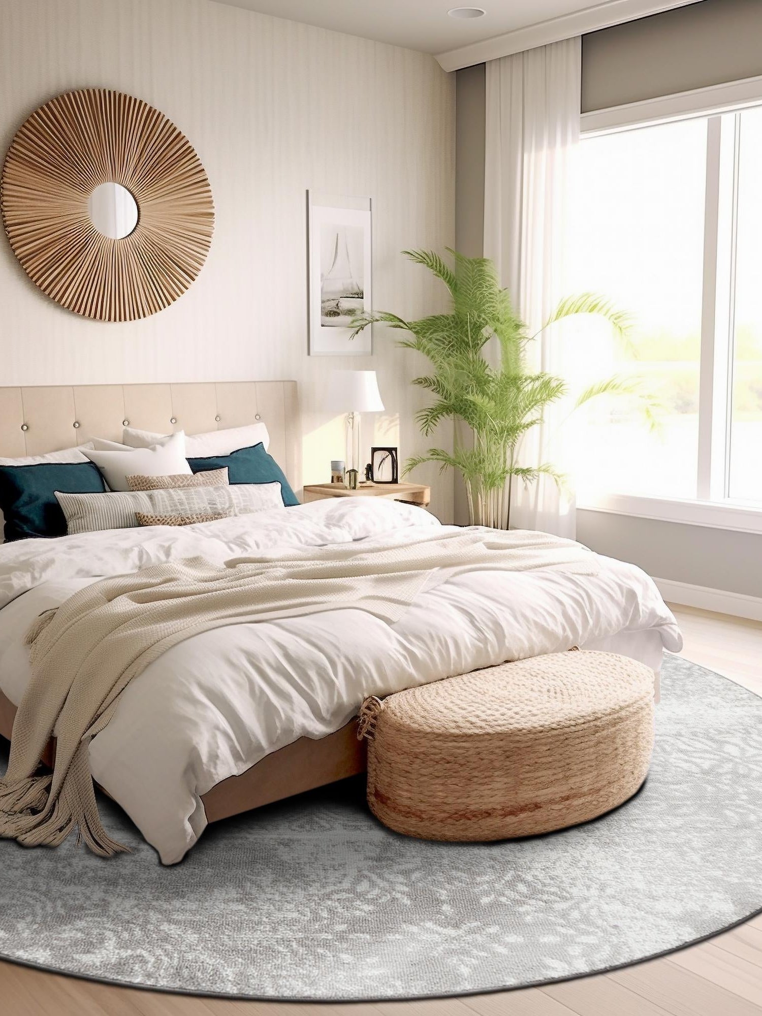 Light Gray 4' 1 x 4' 1 Sofia Round Area Rug Durable Easy Clean Stain Resistant Unique Carpet for Affordable Interior Home Design for Sale at Rug Engine