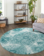 Turquoise 7' 1 x 7' 1 Sofia Round Area Rug Durable Easy Clean Stain Resistant Unique Carpet for Affordable Interior Home Design for Sale at Rug Engine