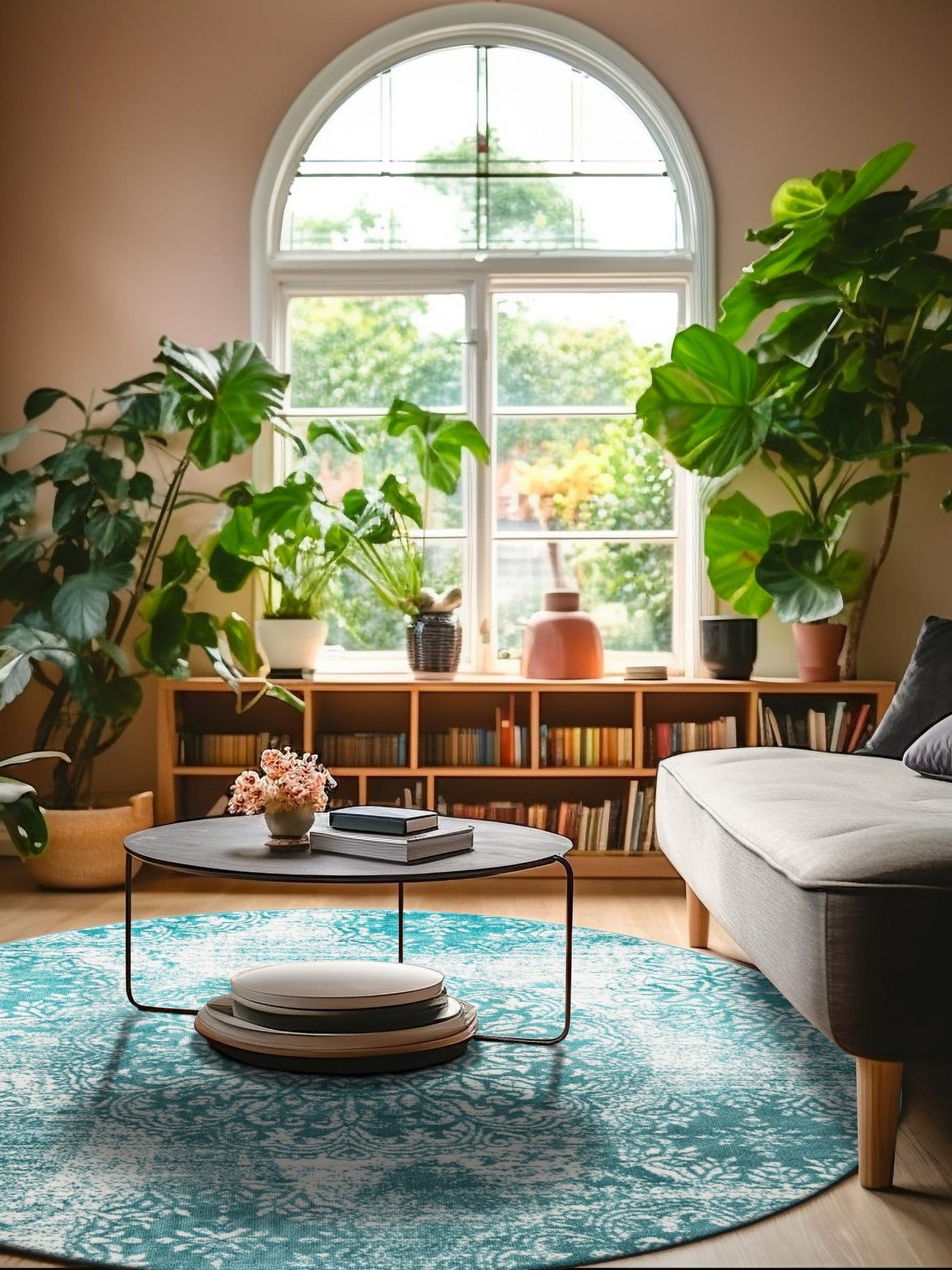 Turquoise 7' 1 x 7' 1 Sofia Round Area Rug Durable Easy Clean Stain Resistant Unique Carpet for Affordable Interior Home Design for Sale at Rug Engine