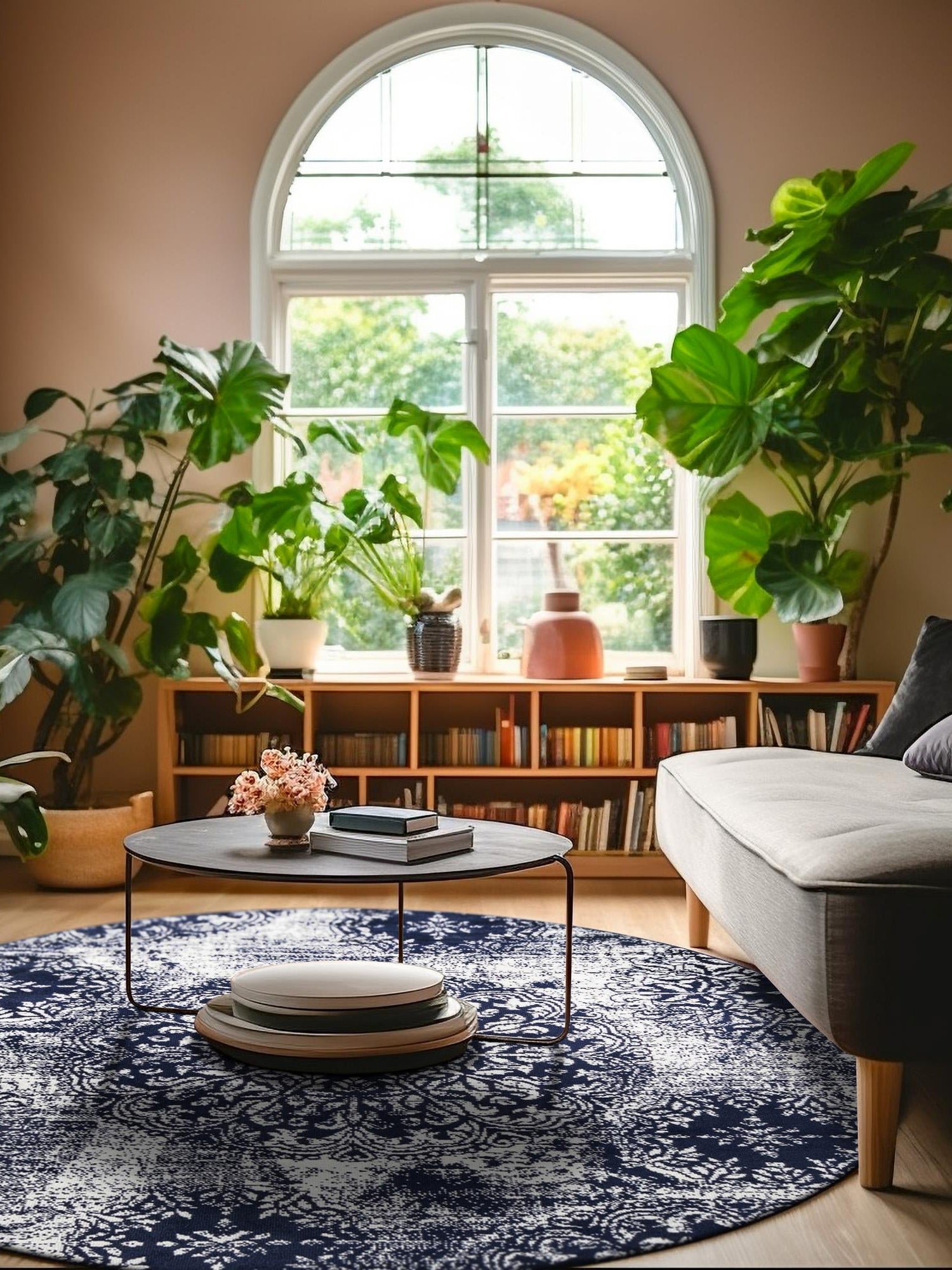 Navy Blue 7' 1 x 7' 1 Sofia Round Area Rug Durable Easy Clean Stain Resistant Unique Carpet for Affordable Interior Home Design for Sale at Rug Engine