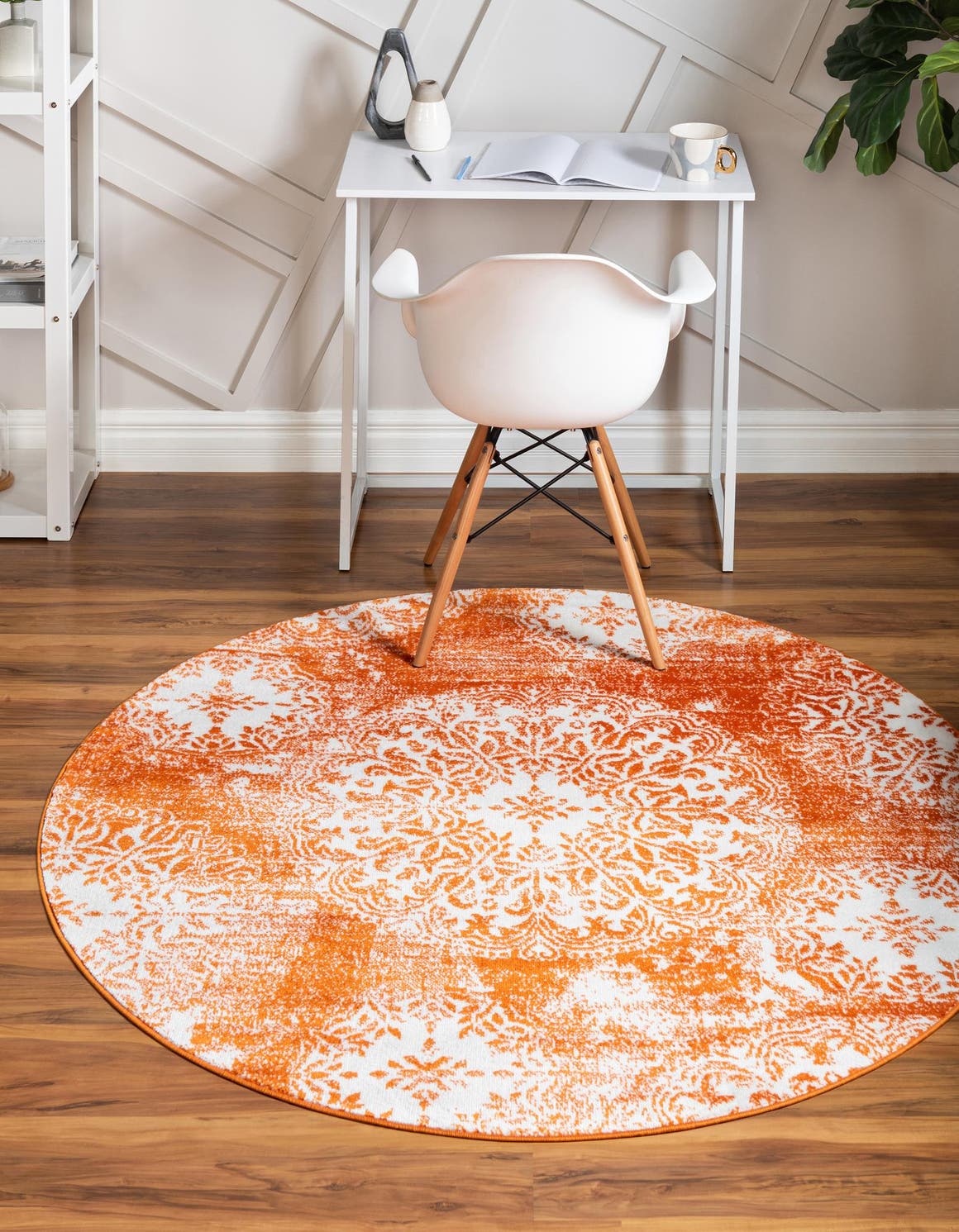 Orange 5' 3 x 5' 3 Sofia Round Area Rug Durable Easy Clean Stain Resistant Unique Carpet for Affordable Interior Home Design for Sale at Rug Engine