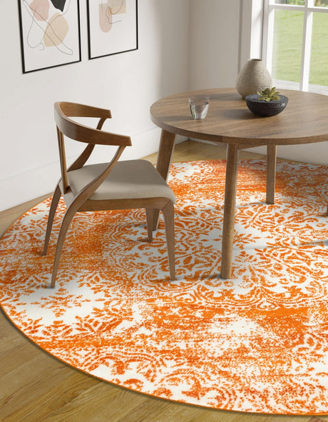 Orange 7' 1 x 7' 1 Sofia Round Area Rug Durable Easy Clean Stain Resistant Unique Carpet for Affordable Interior Home Design for Sale at Rug Engine