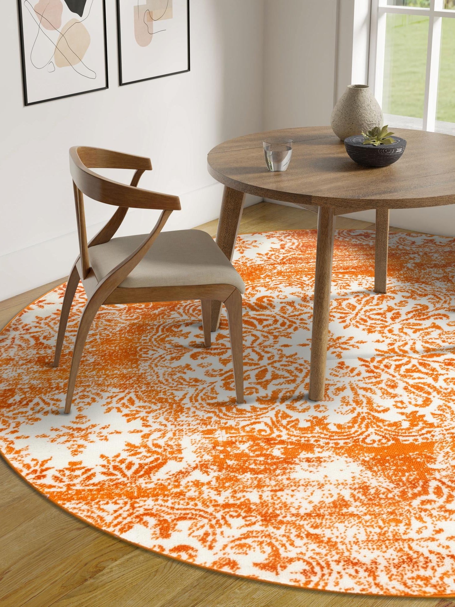 Orange 5' 3 x 5' 3 Sofia Round Area Rug Durable Easy Clean Stain Resistant Unique Carpet for Affordable Interior Home Design for Sale at Rug Engine