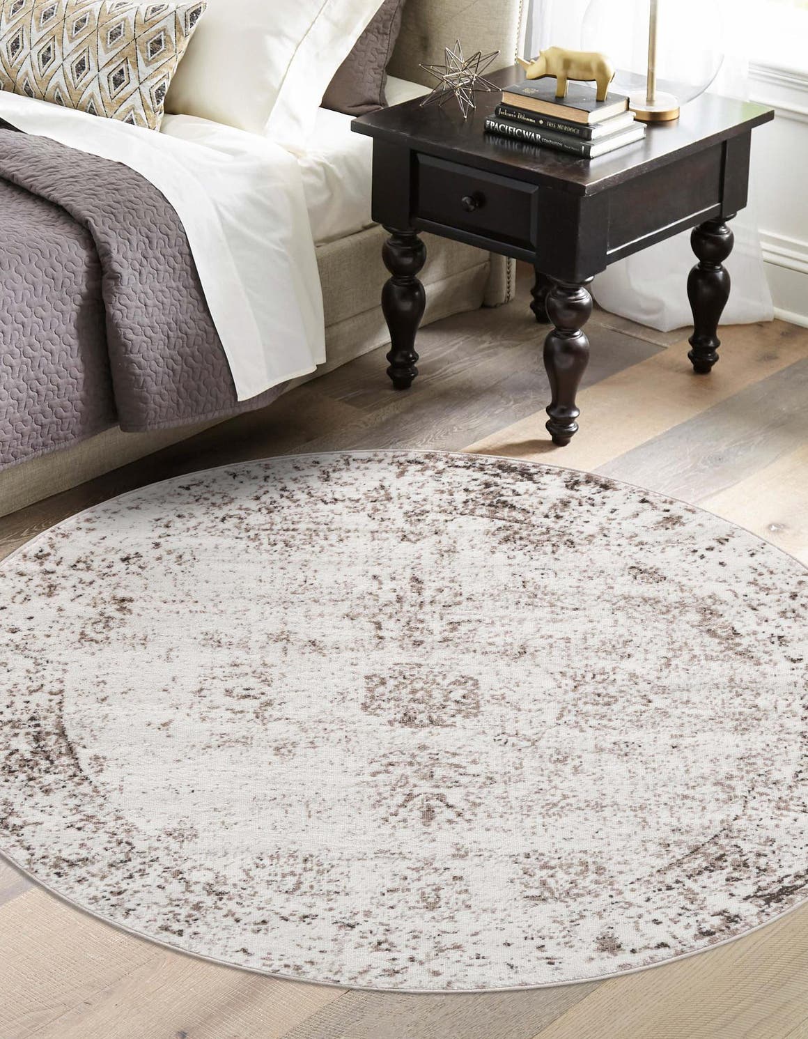 Beige 4' 1 x 4' 1 Sofia Round Area Rug Durable Easy Clean Stain Resistant Unique Carpet for Affordable Interior Home Design for Sale at Rug Engine