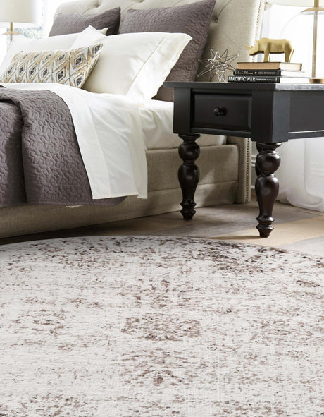 Beige 3' 1 x 3' 1 Sofia Round Area Rug Durable Easy Clean Stain Resistant Unique Carpet for Affordable Interior Home Design for Sale at Rug Engine