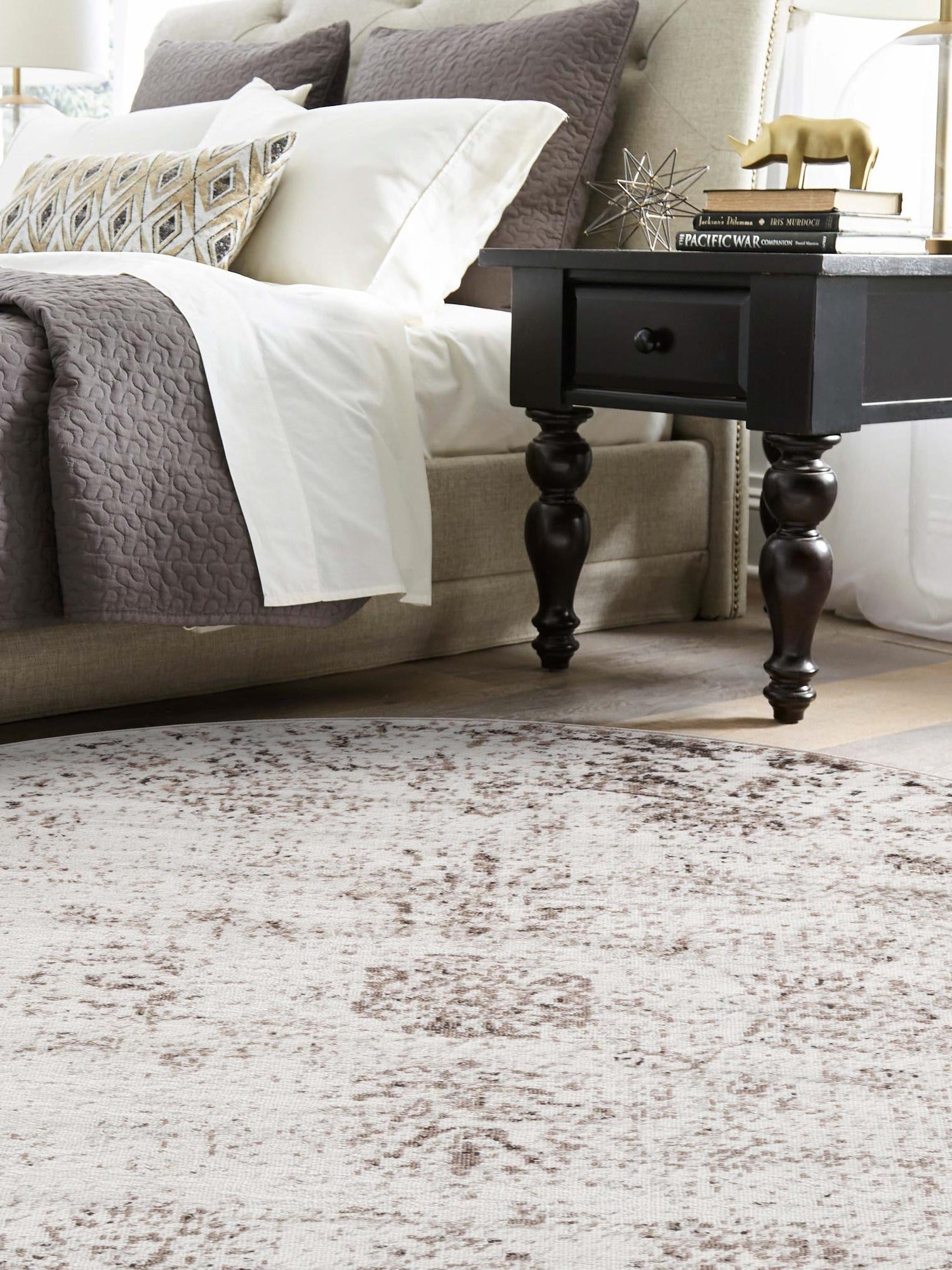 Beige 4' 1 x 4' 1 Sofia Round Area Rug Durable Easy Clean Stain Resistant Unique Carpet for Affordable Interior Home Design for Sale at Rug Engine
