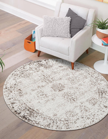 Beige 5' 3 x 5' 3 Sofia Round Area Rug Durable Easy Clean Stain Resistant Unique Carpet for Affordable Interior Home Design for Sale at Rug Engine