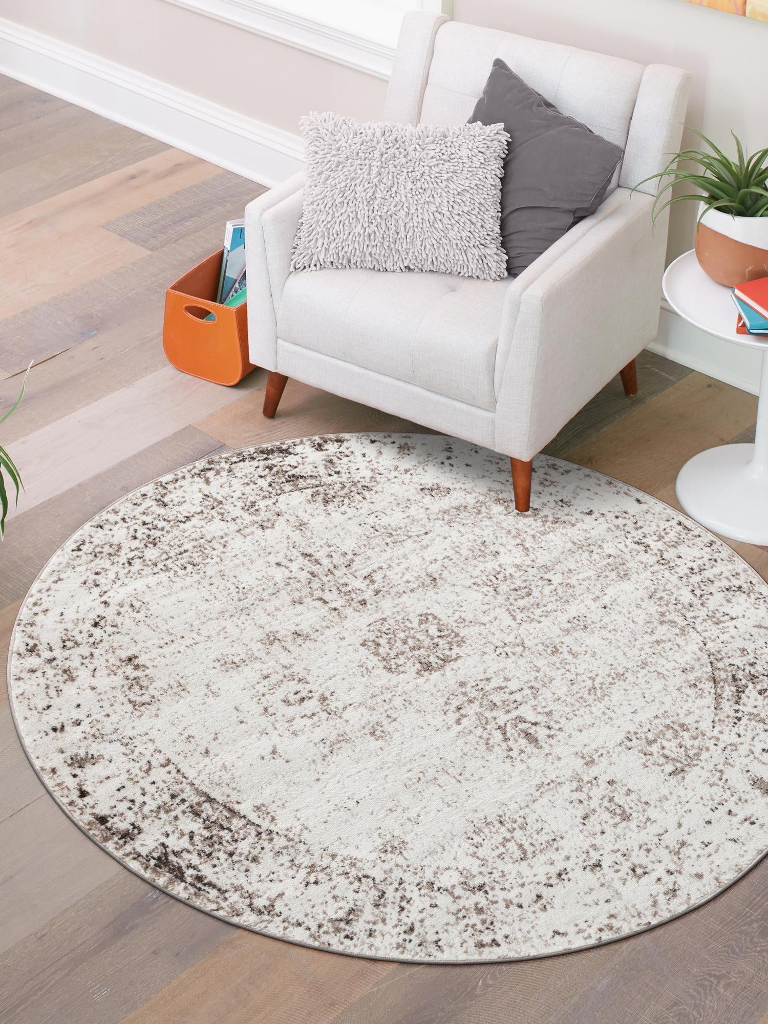 Beige 7' 1 x 7' 1 Sofia Round Area Rug Durable Easy Clean Stain Resistant Unique Carpet for Affordable Interior Home Design for Sale at Rug Engine