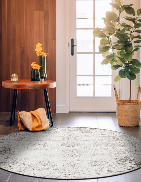 Beige 5' 3 x 5' 3 Sofia Round Area Rug Durable Easy Clean Stain Resistant Unique Carpet for Affordable Interior Home Design for Sale at Rug Engine