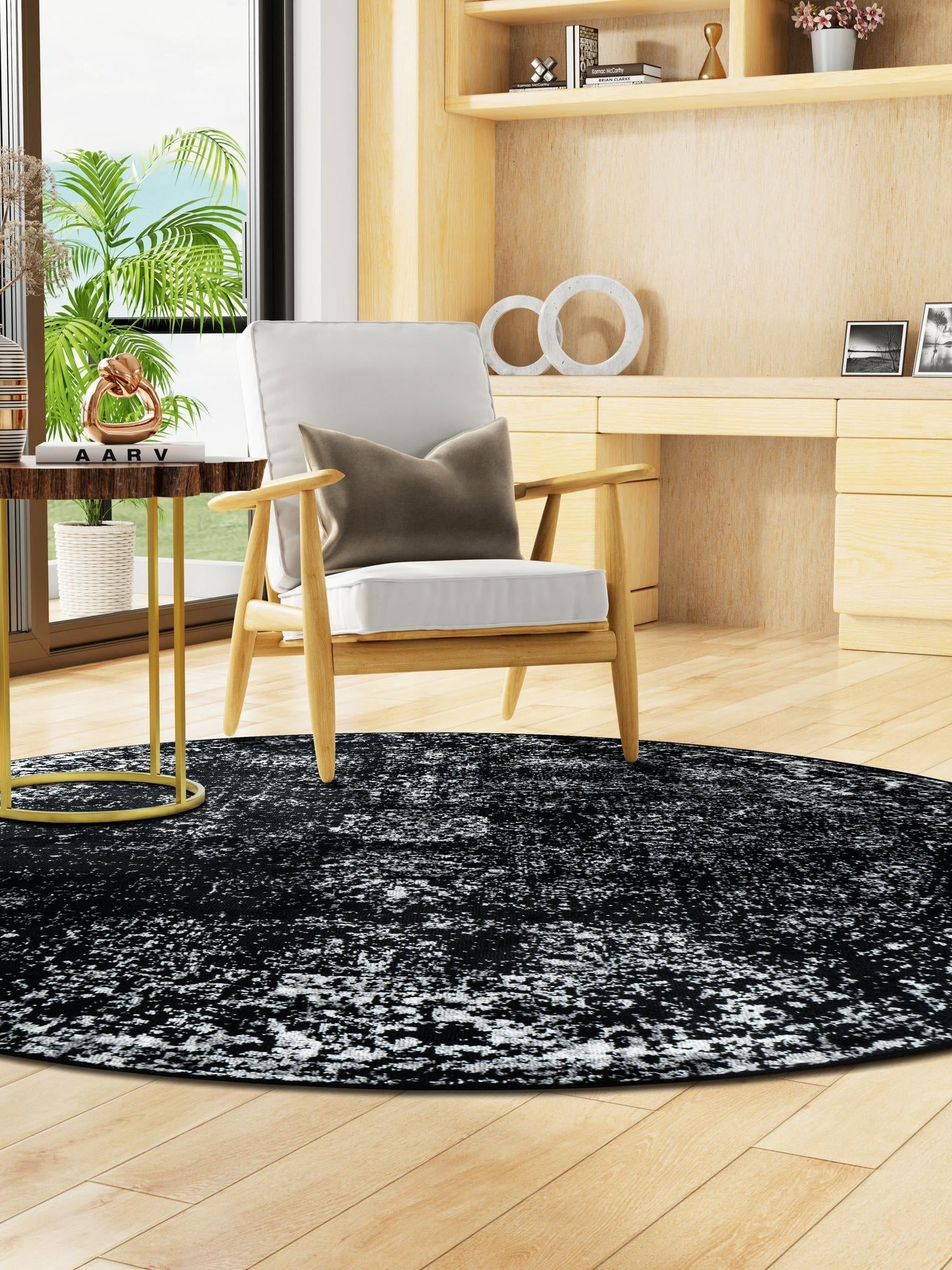 Black 12' x 12' Sofia Round Area Rug Durable Easy Clean Stain Resistant Unique Carpet for Affordable Interior Home Design for Sale at Rug Engine