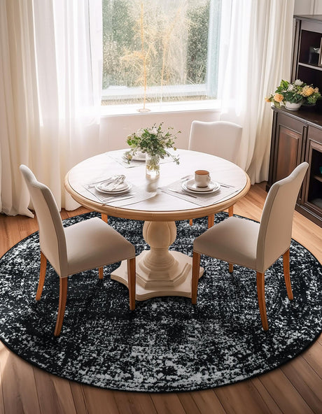Black 3' 1 x 3' 1 Sofia Round Area Rug Durable Easy Clean Stain Resistant Unique Carpet for Affordable Interior Home Design for Sale at Rug Engine