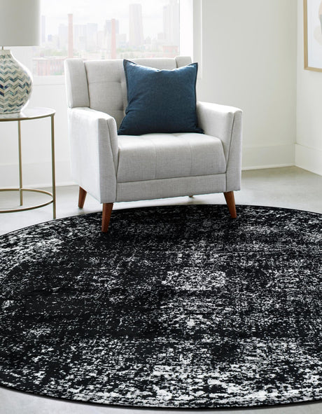 Black 4' 1 x 4' 1 Sofia Round Area Rug Durable Easy Clean Stain Resistant Unique Carpet for Affordable Interior Home Design for Sale at Rug Engine