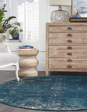 Blue 7' x 7' Sofia Round Rug