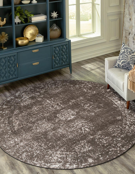 Brown 5' 3 x 5' 3 Sofia Round Area Rug Durable Easy Clean Stain Resistant Unique Carpet for Affordable Interior Home Design for Sale at Rug Engine