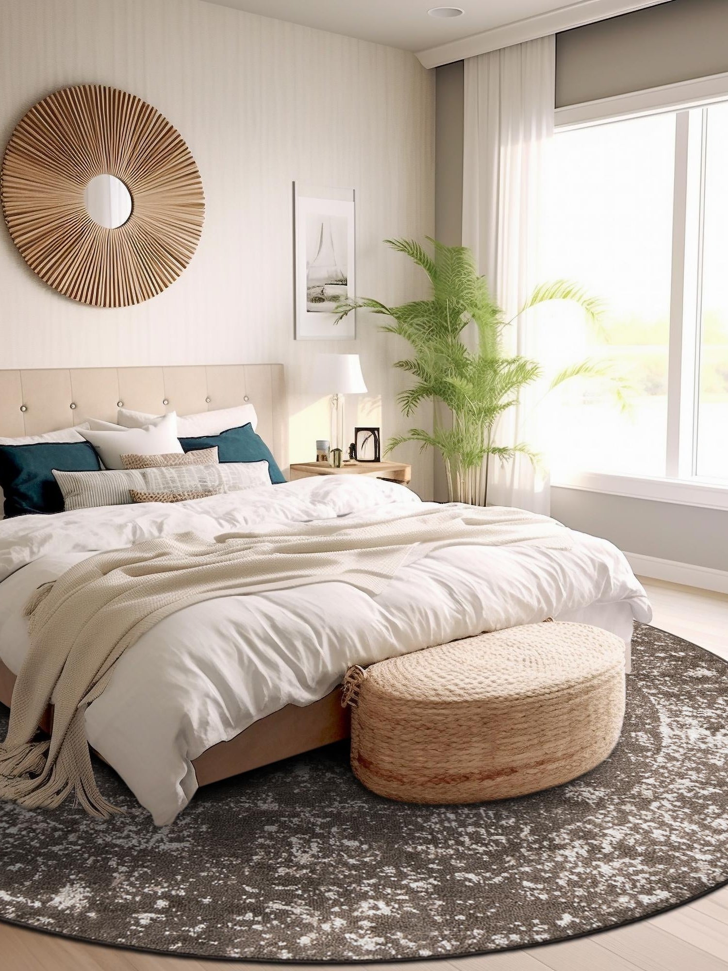 Brown 5' 3 x 5' 3 Sofia Round Area Rug Durable Easy Clean Stain Resistant Unique Carpet for Affordable Interior Home Design for Sale at Rug Engine