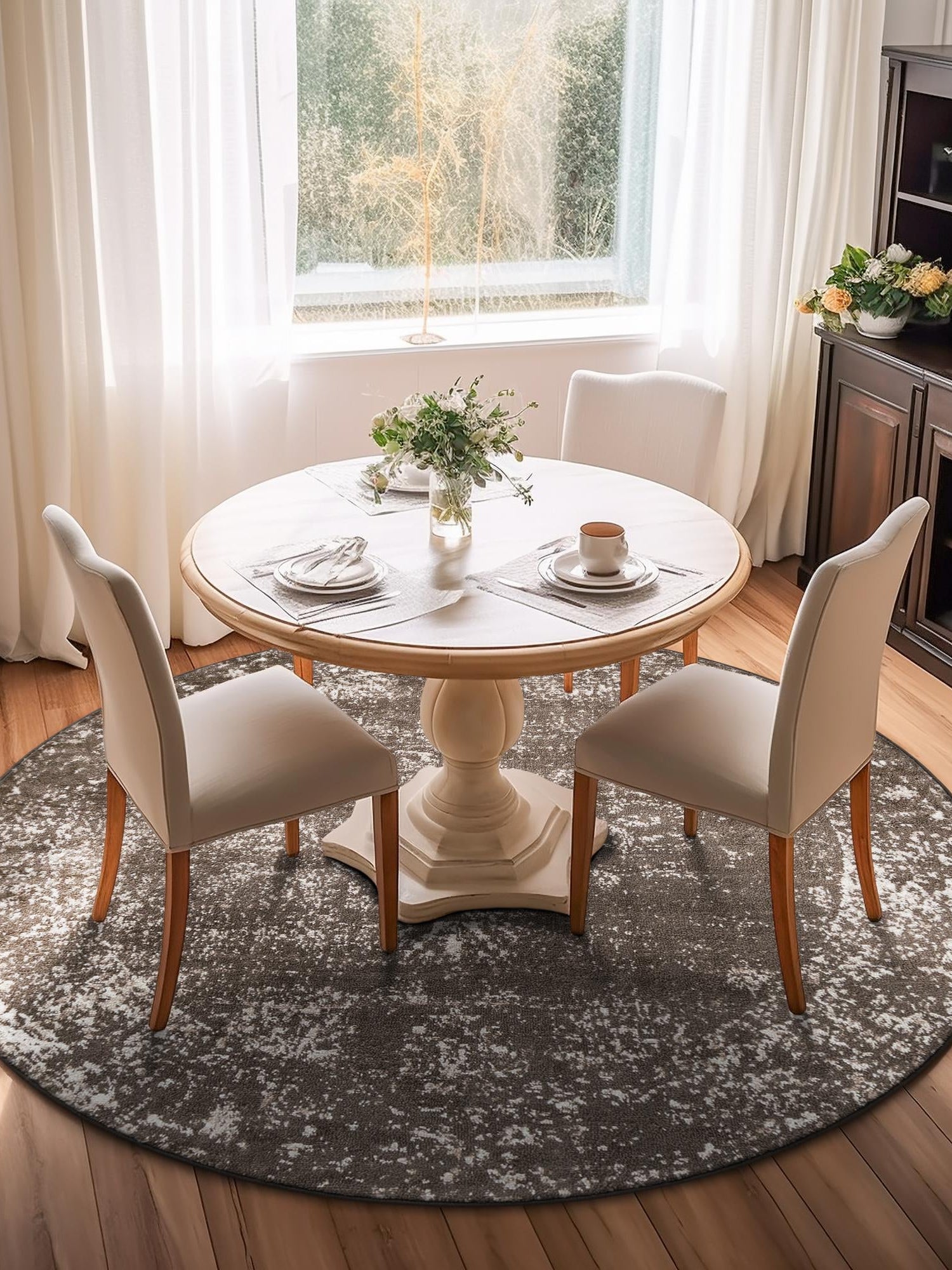 Brown 5' 3 x 5' 3 Sofia Round Area Rug Durable Easy Clean Stain Resistant Unique Carpet for Affordable Interior Home Design for Sale at Rug Engine