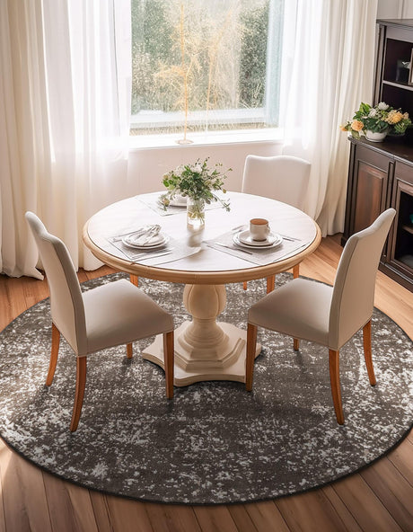 Brown 5' 3 x 5' 3 Sofia Round Area Rug Durable Easy Clean Stain Resistant Unique Carpet for Affordable Interior Home Design for Sale at Rug Engine